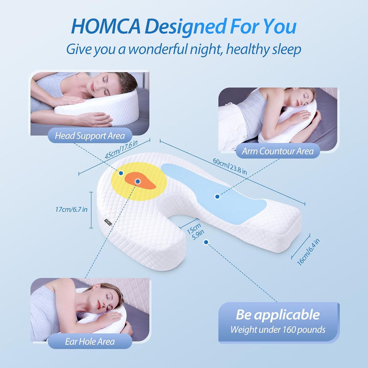 HOMCA Seitenschläferkissen U-förmiges Memory Foam Kopfkissen Ergonomisches Für Bauchschläfer und Sei