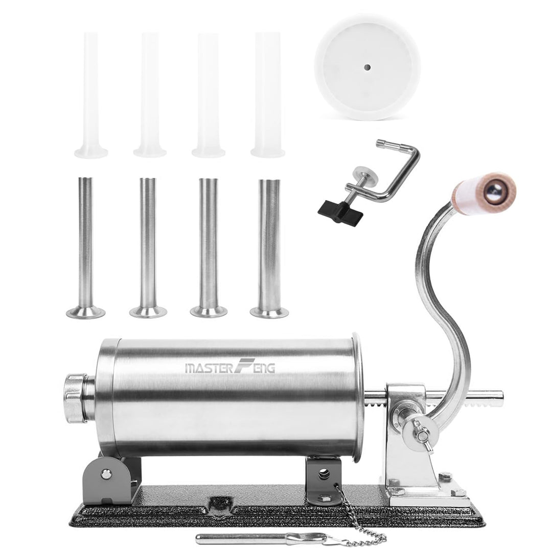 MASTER FENG 2,5 LBS Wurstfüllmaschine Horizontale Edelstahl-Füllmaschine Mit 8 Fülltrichtern und 1 S