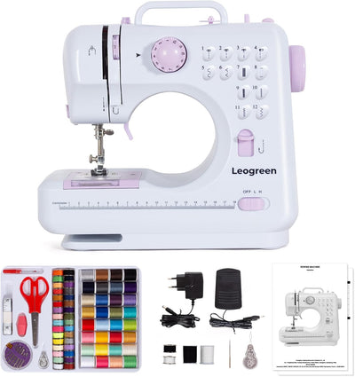 Nähmaschine für Anfänger und Kinder, 12 Stichmuster, Nähmaschine Klein mit Fusspedal Nählicht Elekt,
