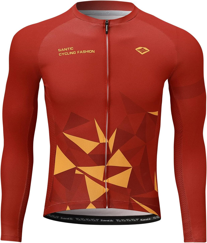 Santic Fahrradtrikot Herren Langarm Radtrikot Fahrradshirt Herren mit Taschen L Rot, L Rot