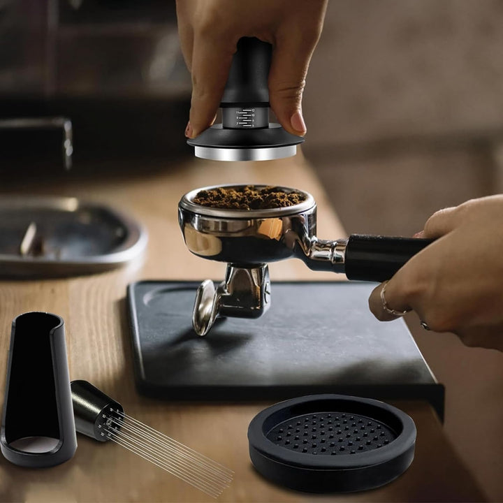 SANTUO Espresso Tamper 51mm, Druckregulierender Kaffee Tamper mit Skala, Edelstahl Siebträger Zubehö