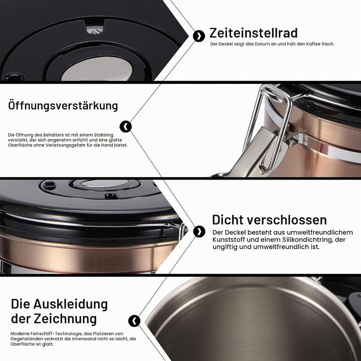 Edelstahl-Kaffeekanister, 50,7 Unzen luftdichte Vorratsbehälter für Lebensmittel Küchenkanister für