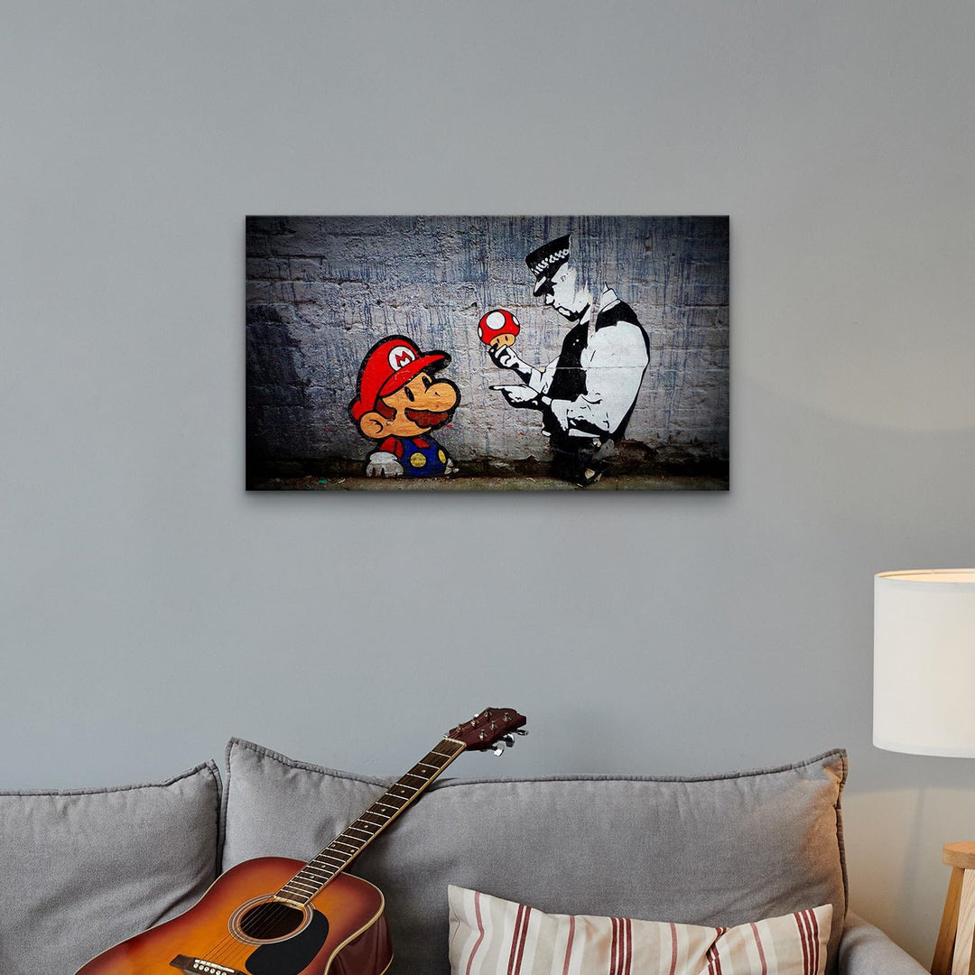 Giallobus - Gemälde - Banksy - - Standardleinwand - 100x60-08 - Super Mario - Bereit zum Aufhängen -