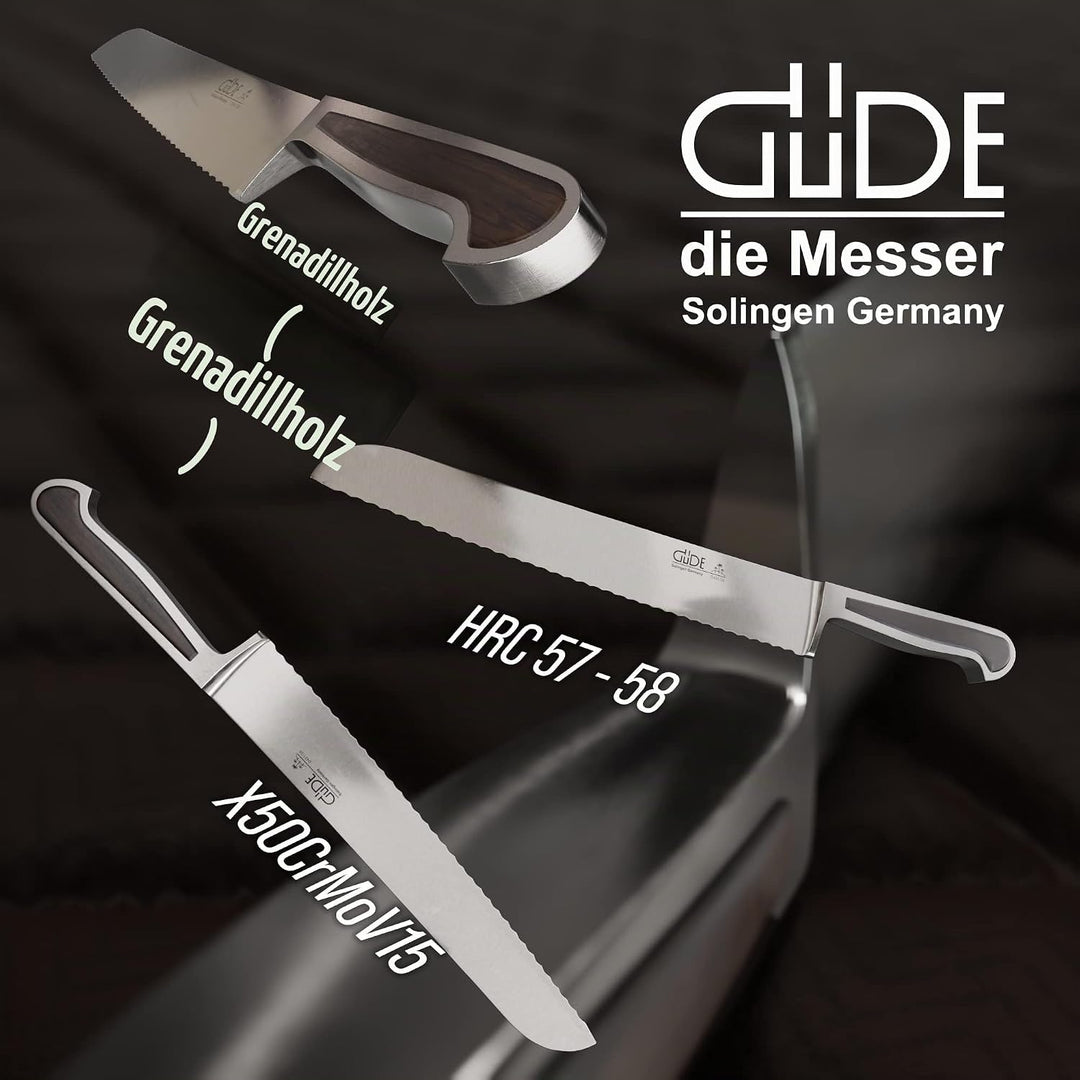 GÜDE Solingen - Brotmesser geschmiedet, 26 cm, Grenadill, DELTA, Handmade Germany, Braun