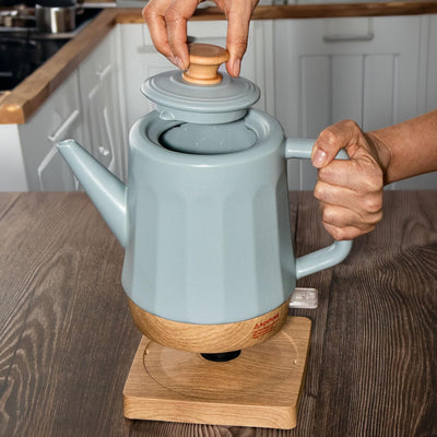 Elektrischer Wasserkocher aus Keramik, 1,5 Liter, abnehmbarer Deckel, Grau-Blau Modernes Design Harm