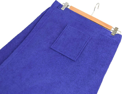 Lashuma Männer Saunakilt Blau, Baumwoll Saunarock mit Tasche und Knöpfen, anpassbarer Sauna Sarong L