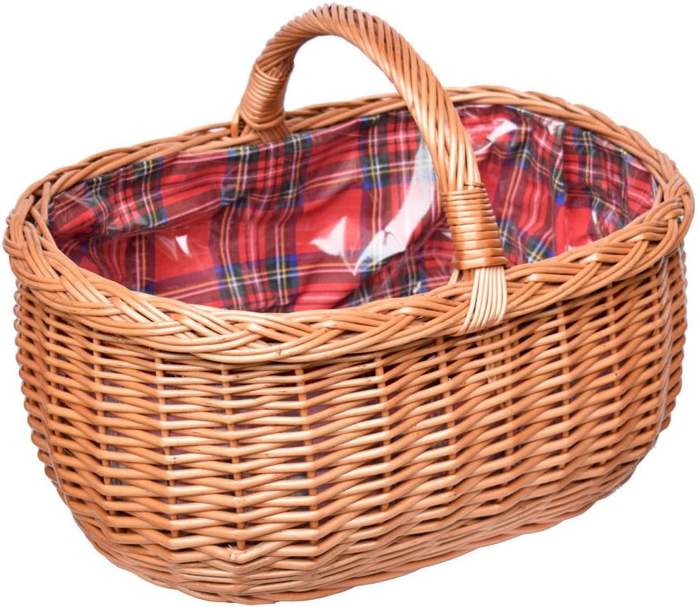 Ovaler Weidenkorb mit Henkel und Stoffeinsatz – Handgefertigter Einkaufskorb aus Naturmaterial, 45cm