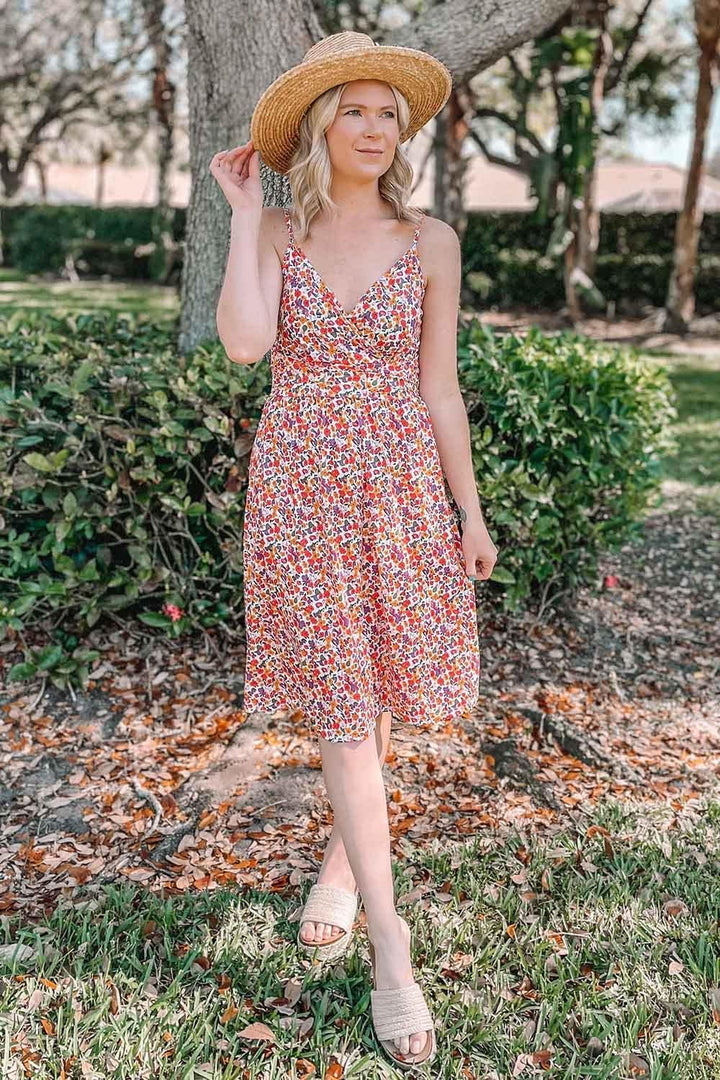 OUGES Kleid Damen Kurzarm/Langarm Sommer Herbstkleid V-Ausschnitt Casual Midi Freizeitkleid mit Tasc