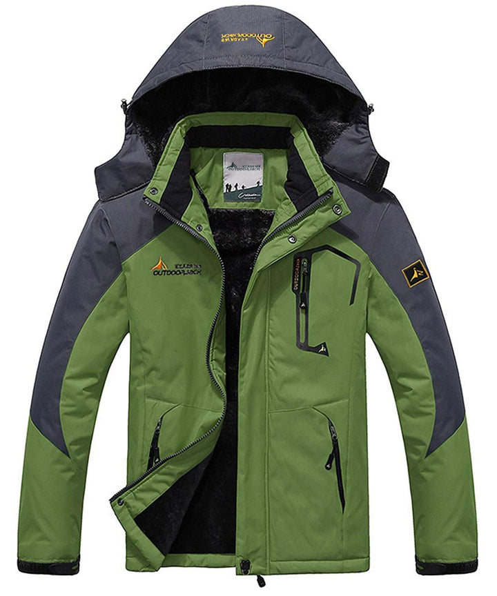 Memoryee Herren Ski Jacke Warmer Gefüttert Winter Fleece Mantel Wasserdichter mit Abnehmbarer Kapuze