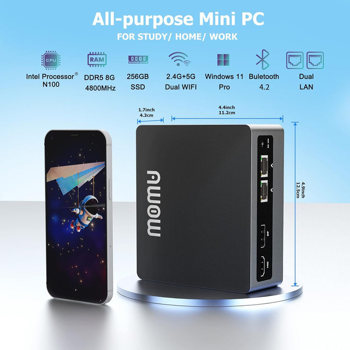 AWOW Mini PC Wi-11 Pro Gen12 N100 Quad Core 3.40GHz, 8GB DDR5 4800MHz 512GB M.2 SSD Mini Desktop Com