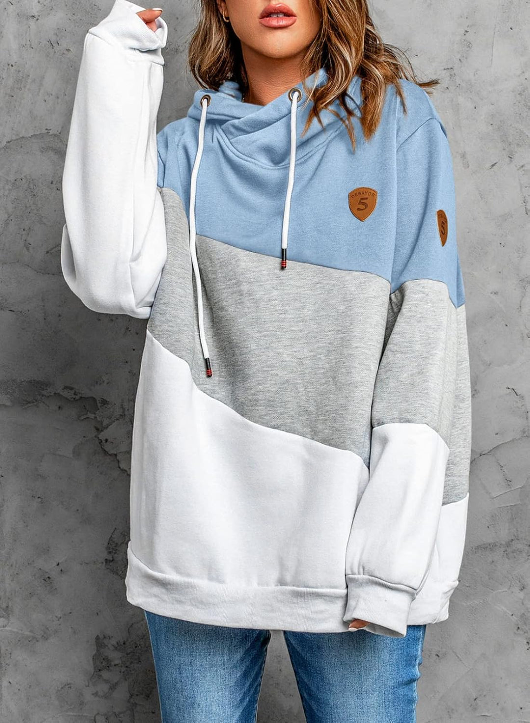 Dokotoo Damen Kapuzenpullover Stehkragen Hoodie Pullover Farbblock Sweatshirt Langarmshirt Oberteile