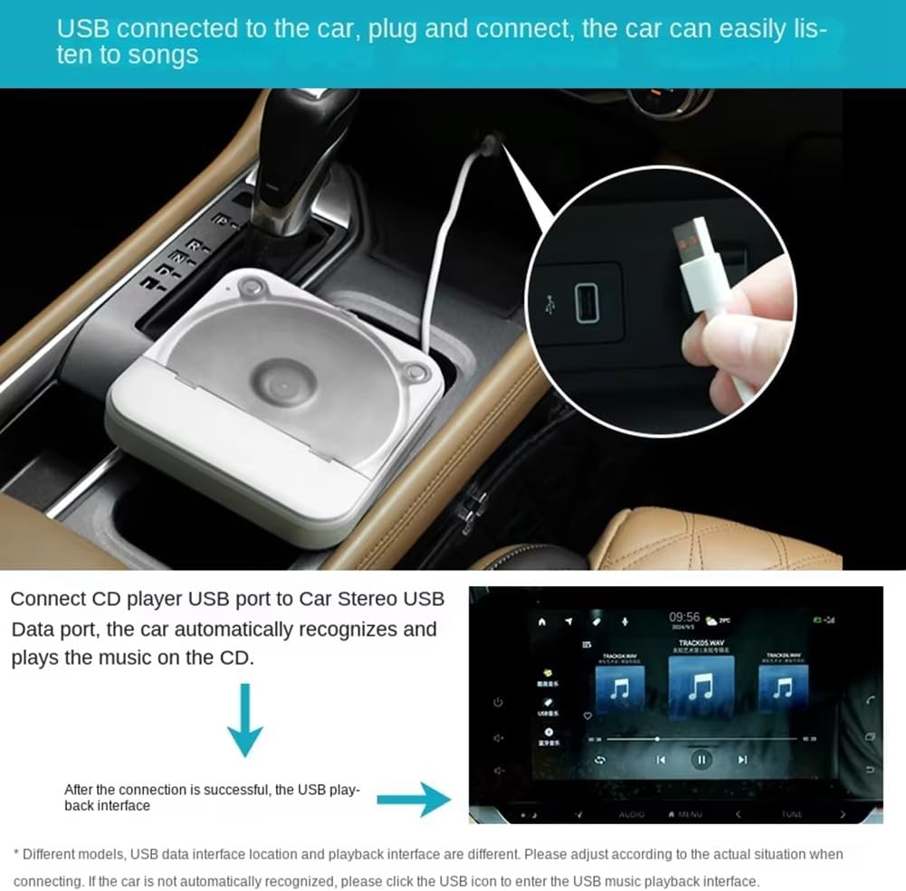 Jevina Tragbarer Universal-CD-Player fürs Auto - Verlustfreie Verbindung, Einfache Bedienung, Kompat