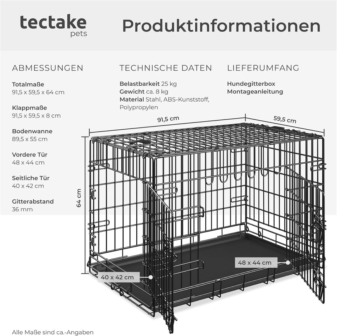 tectake® Hundekäfig, Hundegitter Box, Dog Kennel, Hundebox faltbar, Transportbox stabil, für Hunde u