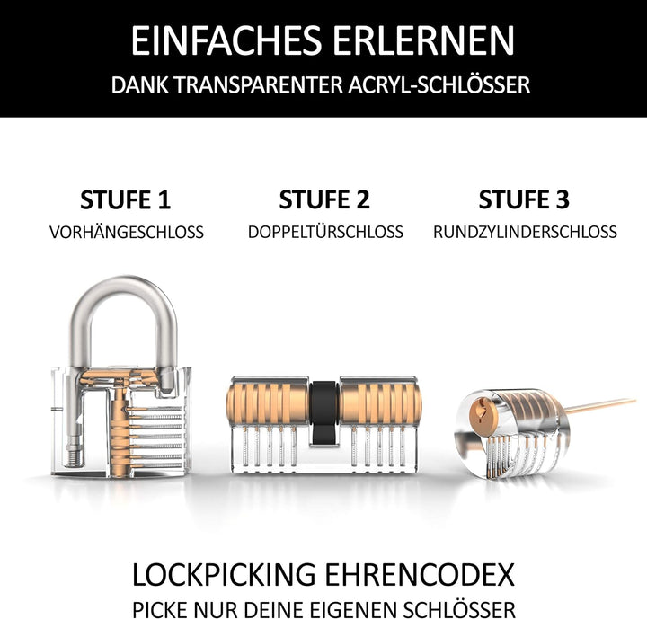 Meistergut DAS ORIGINAL XXL Profi Lockpicking Set mit Deutscher Bildanleitung 24-teilig - Dietrich S