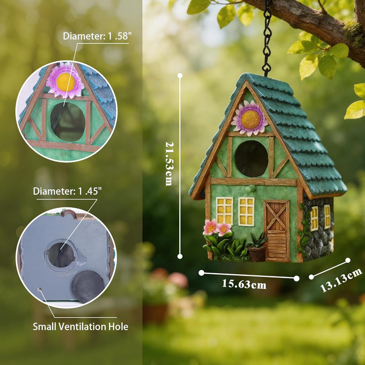 Attivolife Vogelhaus für draussen, buntes Vogel-Nistkästen aus Kunstharz, mit Kette zum Aufhängen, f