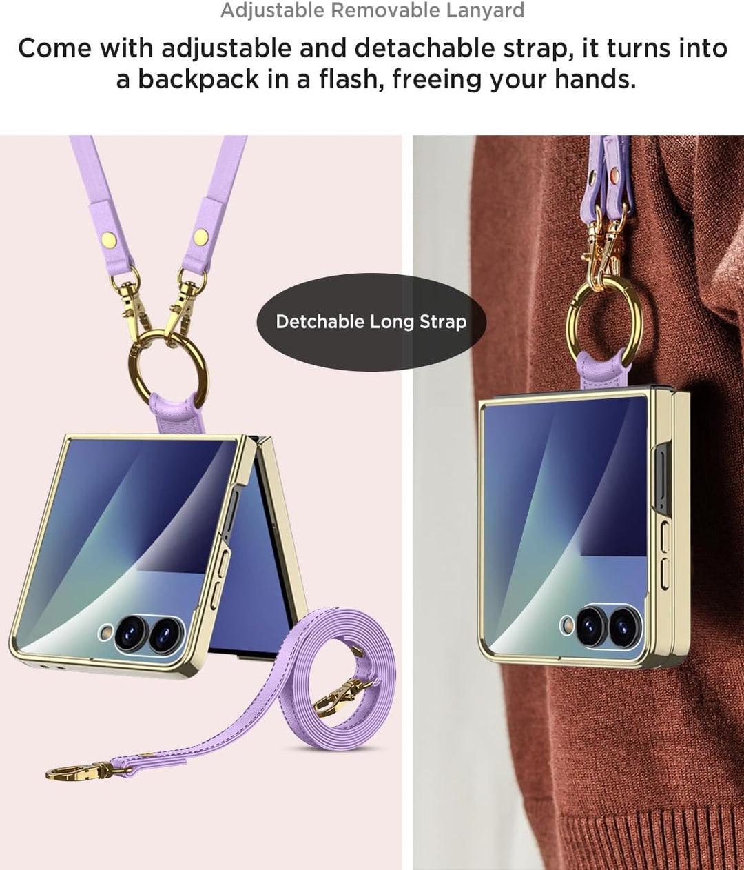 Miimall Lederhülle Kompatibel mit Samsung Galaxy Z Flip 7 Hülle mit Band+Ring Ständer [HD Displaysch