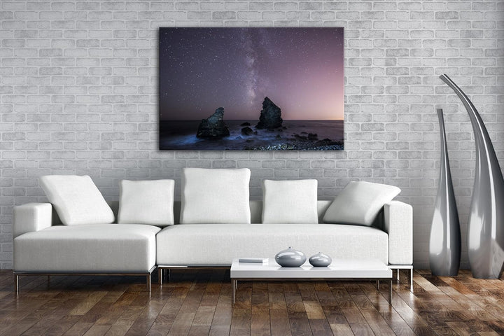 deyoli atemberaubender Sternenhimmel am Meer Format: 80x60 als Leinwandbild, Motiv fertig gerahmt au