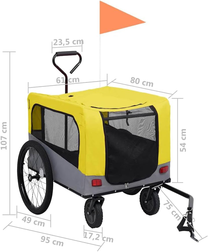 vidaXL 2-in-1 Fahrradanhänger Hunde Buggy Hundefahrradanhänger Hundetransporter Gelb und Grau, Gelb