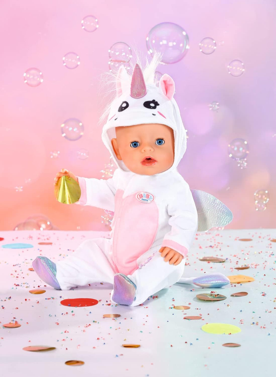 BABY born Einhorn Kuschelanzug, Strampelanzug in rosa weiss mit Flügeln und Einhorn-Kapuze, 832936 Z