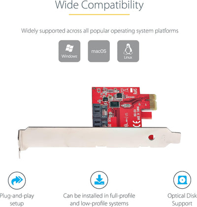 StarTech.com PCIe SATA Controller Karte - 2 Port SATA 3 Erweiterungskarte/Kontroller - 6Gbit/s - Vol