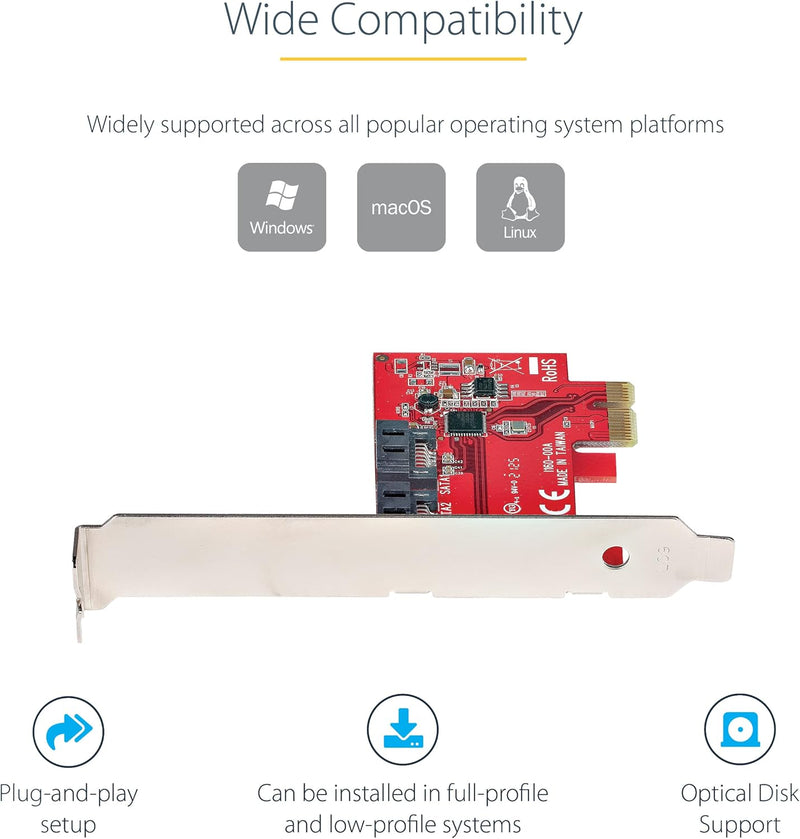StarTech.com PCIe SATA Controller Karte - 2 Port SATA 3 Erweiterungskarte/Kontroller - 6Gbit/s - Vol