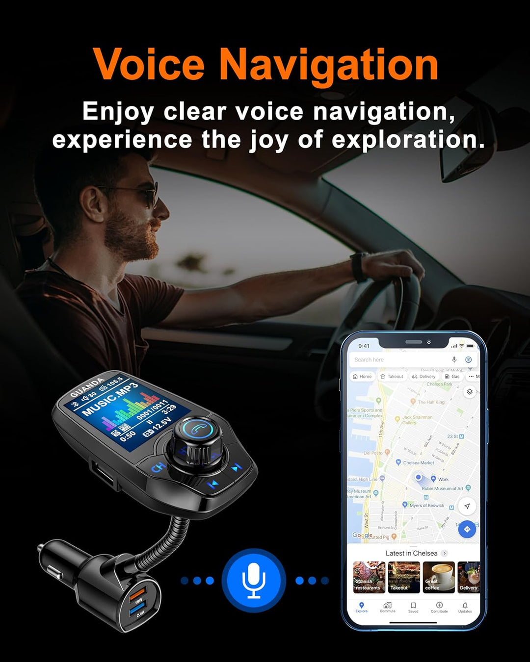 Bluetooth FM Transmitter für Auto mit 1,8" Farbbildschirm Bluetooth Freisprechanruf Bluetooth Auto R