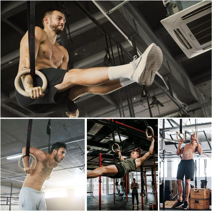 5BILLION Turnringe Holz Gymnastikringe Ringe Turnen für Fitness mit Hochfeste Nylon Gurtbänder mit S