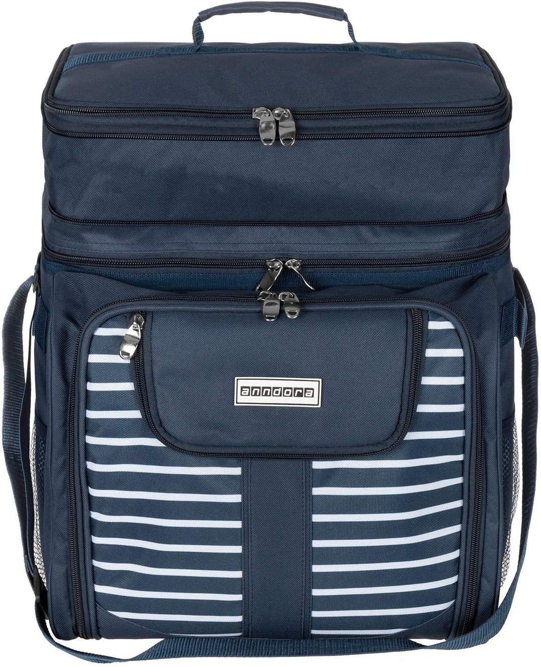 anndora Picknicktasche blau weiss Kühltasche inkl. Zubehör 4 Personen 29 Teile Navy Blau Weiss, Navy