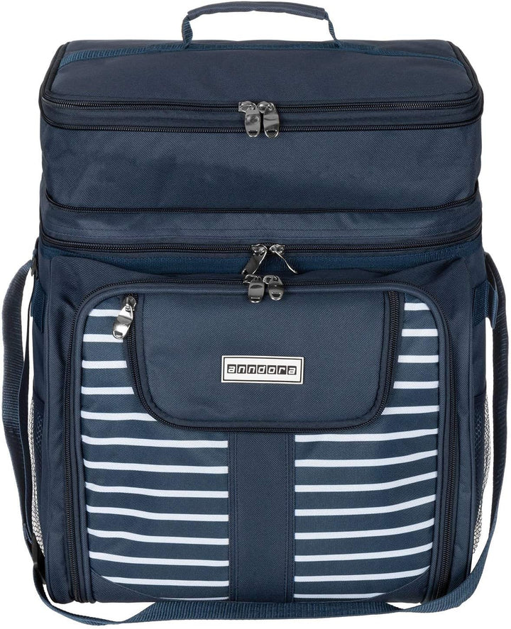 anndora Picknicktasche blau weiss Kühltasche inkl. Zubehör 4 Personen 29 Teile Navy Blau Weiss, Navy