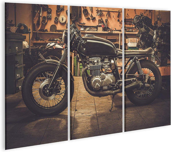 islandburner Bild auf Leinwand Cafe Racer Motorrad Im Vintage Stil In Einer Garage Bilder Wandbilder