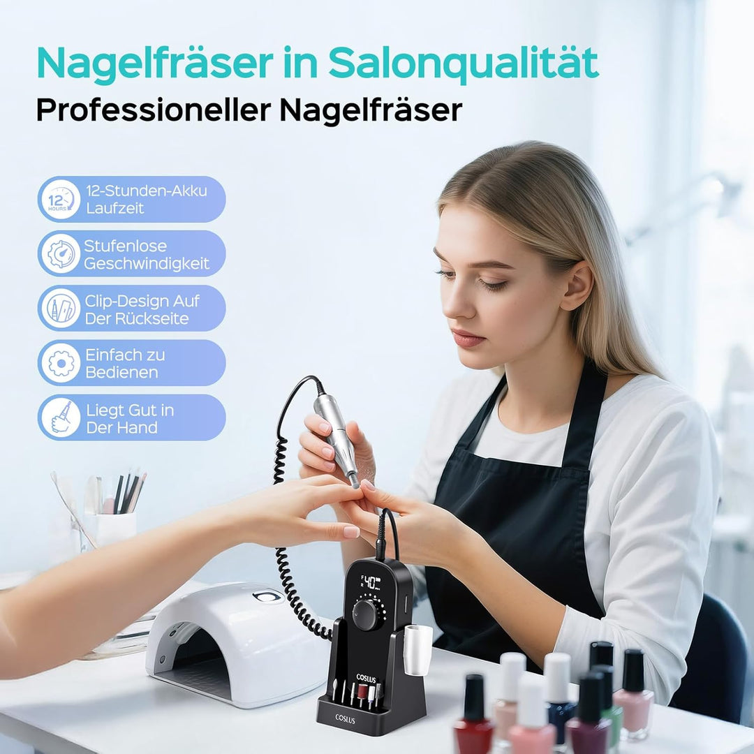 COSLUS E51 Elektrische Nagelfräser 40000 U/min: 6-in-1 Professionell Nagelpflege Set für Gelnägel Ac