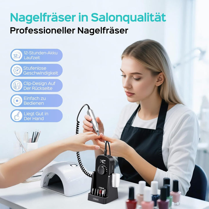 COSLUS E51 Elektrische Nagelfräser 40000 U/min: 6-in-1 Professionell Nagelpflege Set für Gelnägel Ac