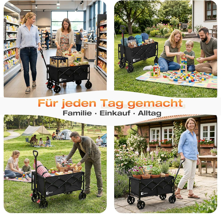 SUNULA Bollerwagen Faltbar Klein 80L 100KG, Faltbarer Bollerwagen Klappbarer Handwagen mit Halbierte