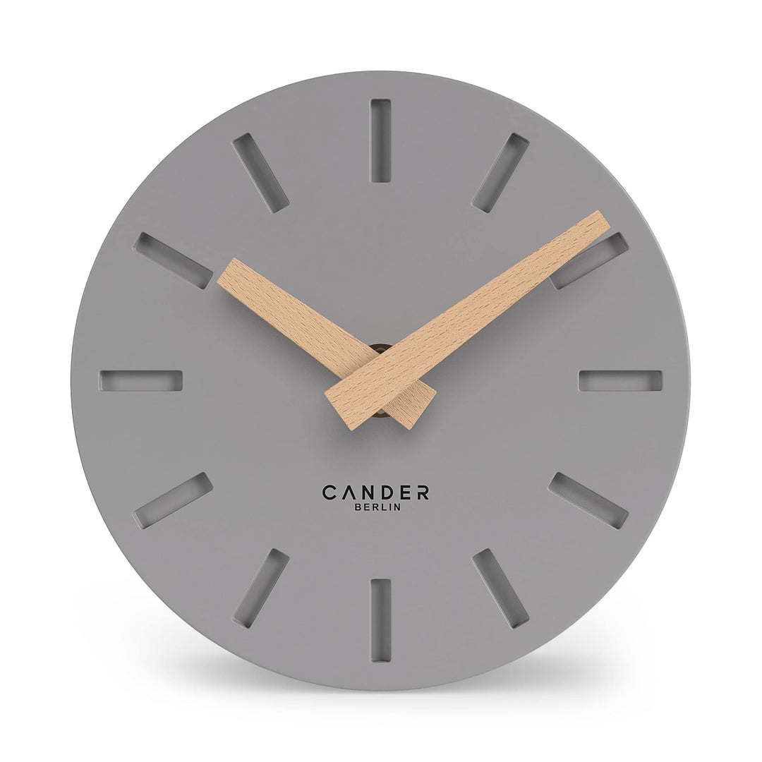 Cander Berlin MNU 2515 G Tischuhr lautlos ohne Tickgeräusche 15 cm analog batteriebetrieben grau MDF