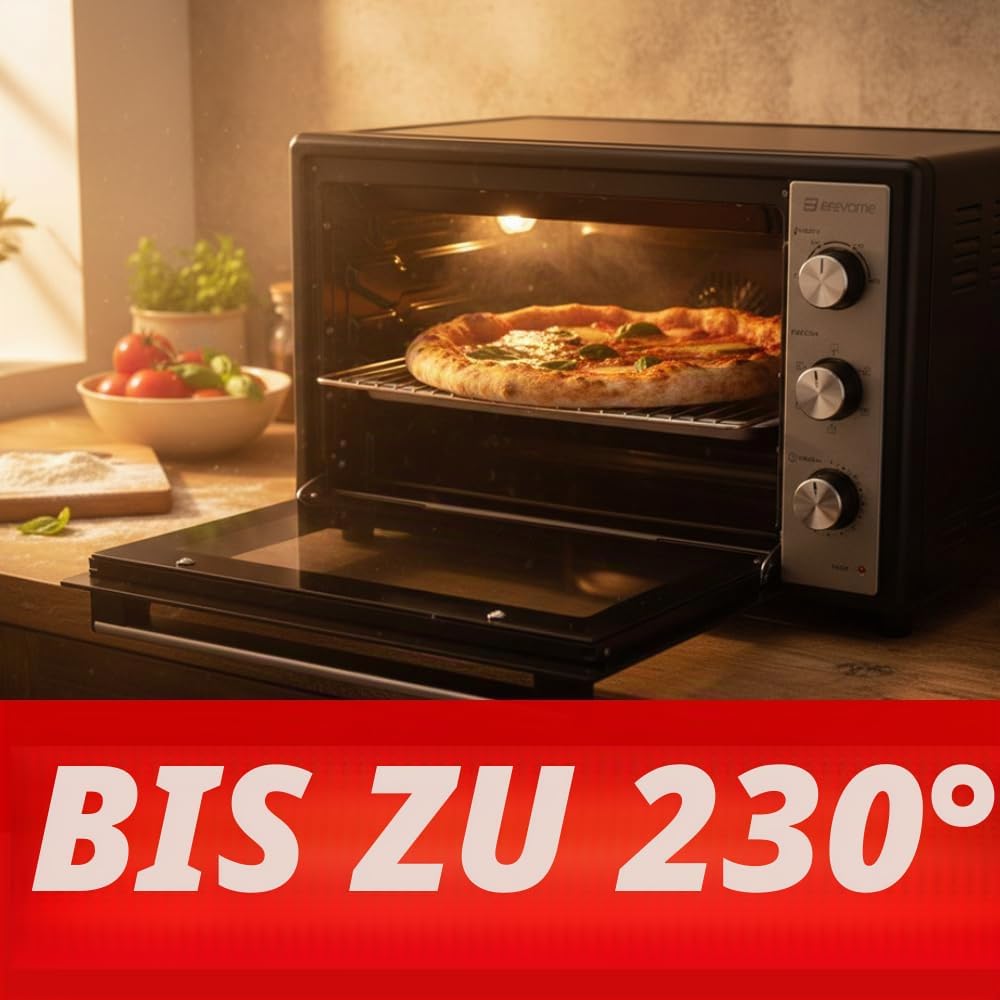 BEHOME Elektrischer Ofen mit Umluft, klein, 20 l, Temperatur bis zu 230 °, Timer 60 min, elektrische