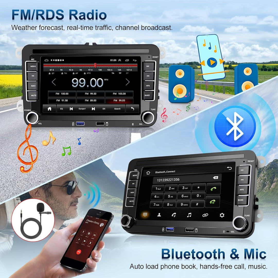Podofo Autoradio für VW Golf 5 6 Polo Seat Skoda Radio mit Wireless Carplay Android Auto, 1+32G 7 Zo