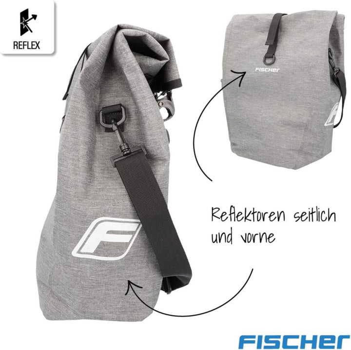 FISCHER Gepäckträgertasche Plus Cita, Fahrradtasche, wasserdicht, schwarz, Volumen 30 Liter M Grau,