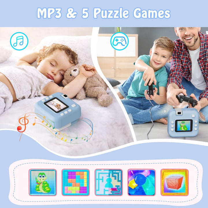 Kinderkamera Sofortbildkamera,1080P HD-Sofortkamera für Kinder mit 32 GB-Karte und 3 Rollen Fotopapi
