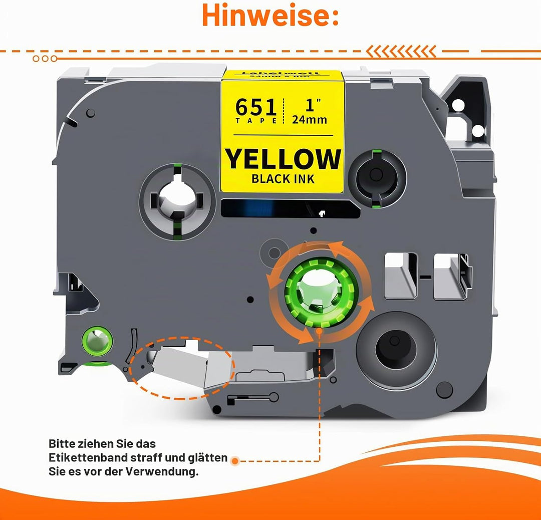 3x Labelwell 24mm x 8m kompatibel Schriftband für Brother TZe-651 TZe651 Schwarz auf Gelb Bänder für
