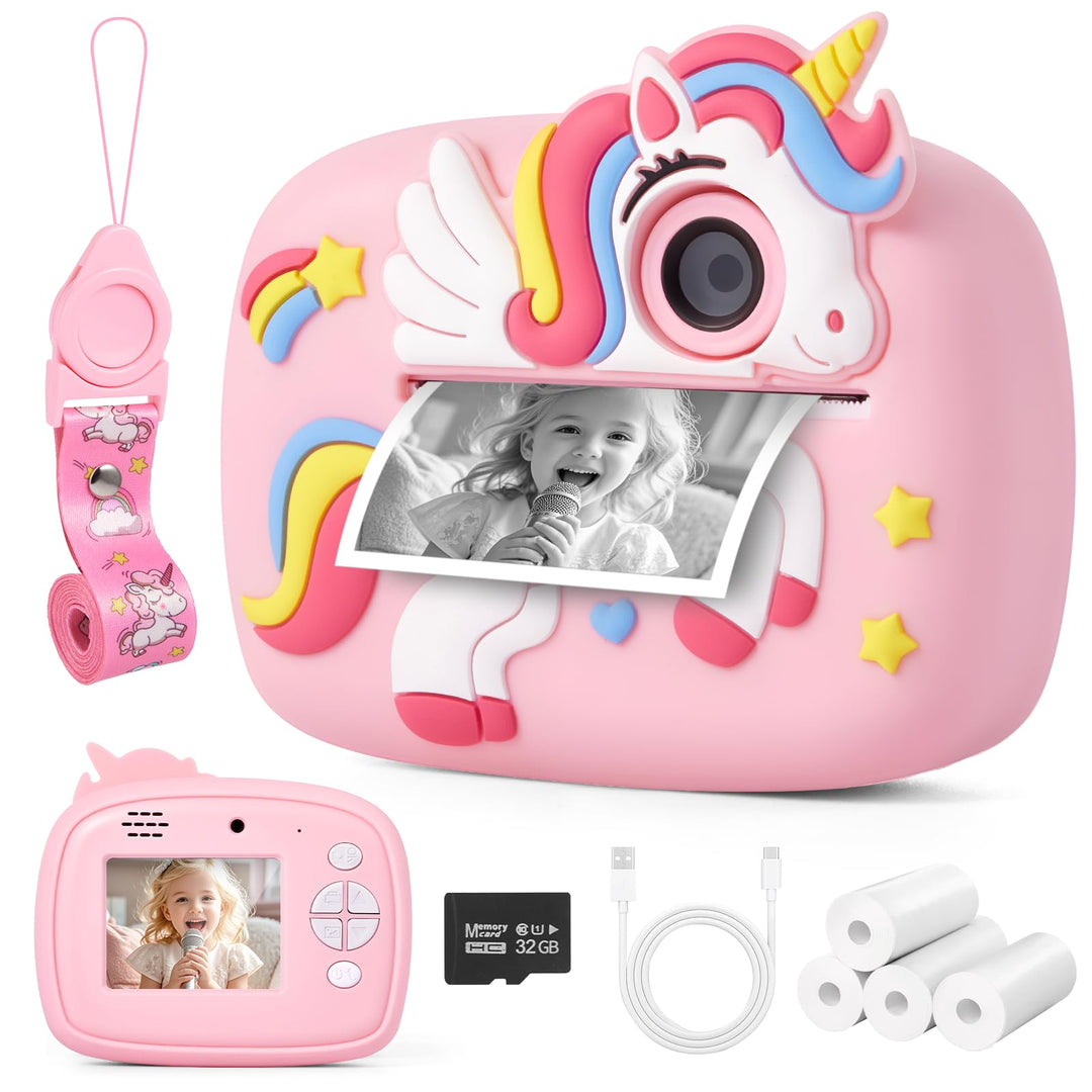 Kinderkamera, 48MP 1080P Sofortbildkamera Kinder Kamera Sofortdruck mit 32GB Karte &amp; 4 Rollen Fotos