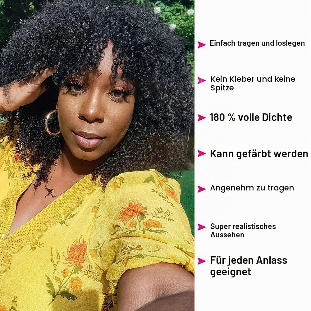 Human Hair Wig Afro Kinky Curly Human Hair Wig With Bang For Women None Lace Human Hair Wig Glueless