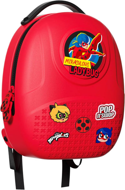 Miraculous Ladybug – Pop n' Swop -Rucksack mit schwarzem Griff, 6 Clip-on-Abzeichen und Reissverschl