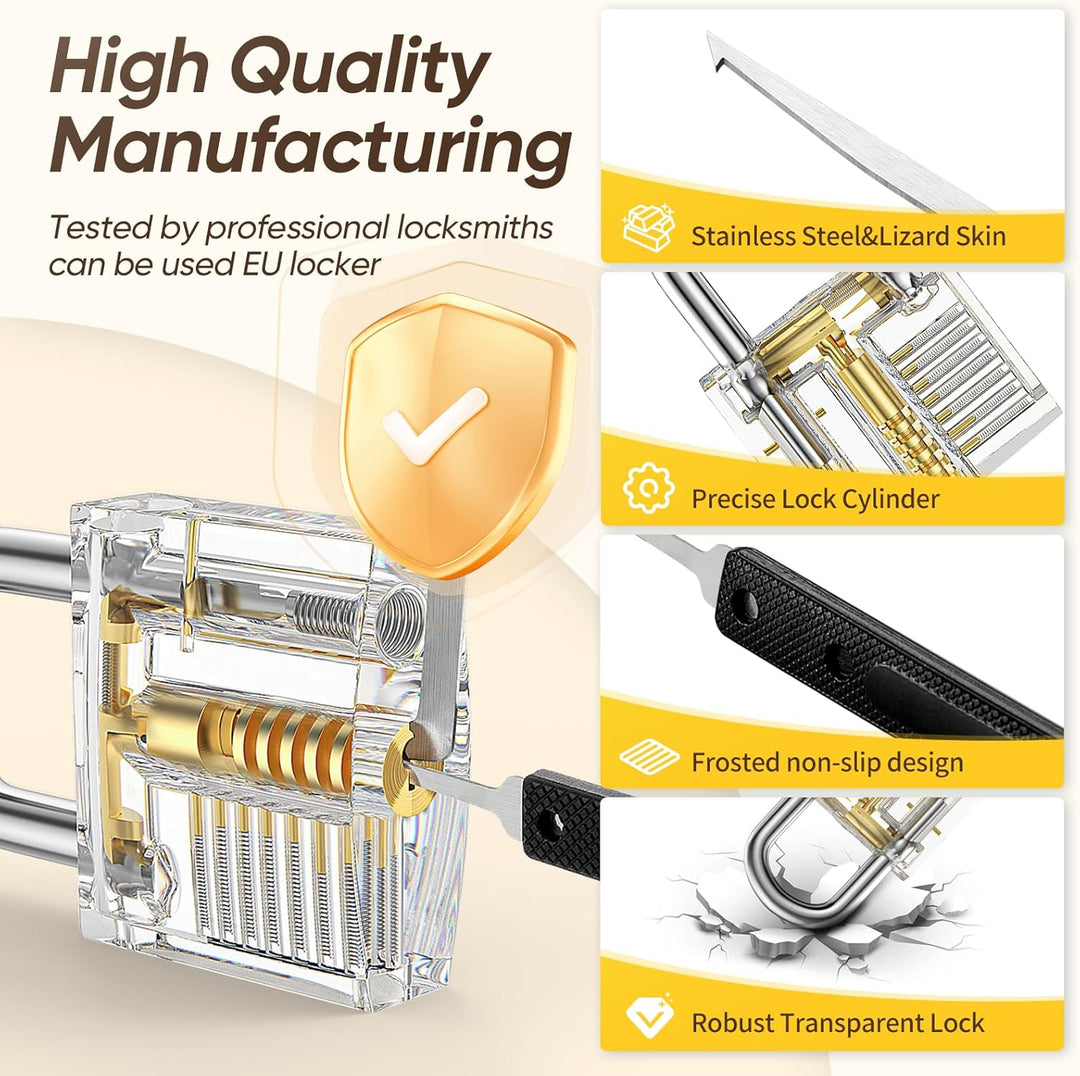 IPSXP Lockpicking Set, 32 Stück Dietrich Set mit 4 Transparentem Trainingsschlössern und Handbuch Da