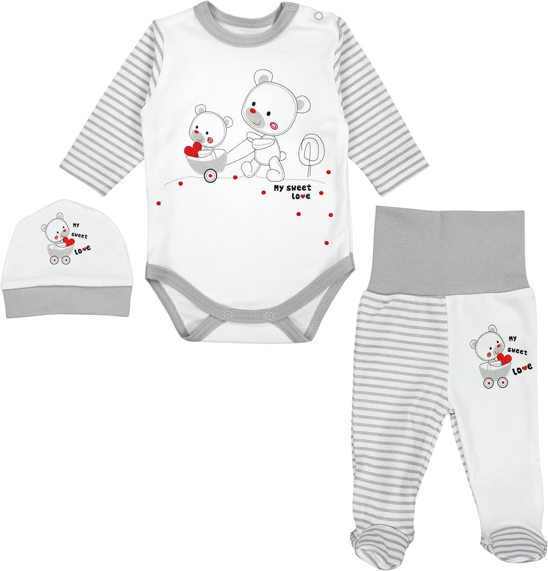 TupTam Baby Mädchen Jungen Bekleidungsset Langarmbody Hose Mütze mit Aufdruck Spruch 3 teilig 56 Str