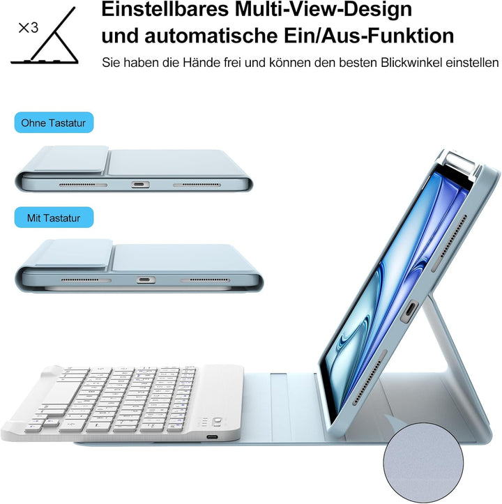 Tastatur für iPad Air 11” M4 2026/M3 2025/M2 2024 con Touchpad, Schutzhülle mit Stifthalter, Hülle B