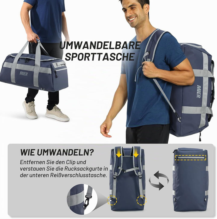 MIER Sporttasche gross Reisetasche mit Schuhfach 60L Sportrucksack Duffle Bag Fitness Trainingstasch