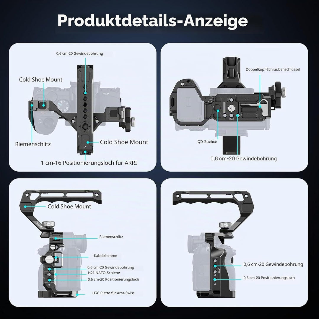 SMALLRIG A7 IV Käfig Cage mit oberem Griff und HDMI-Kabelklemme, Basis Kit für Sony Alpha 7 IV/Alpha