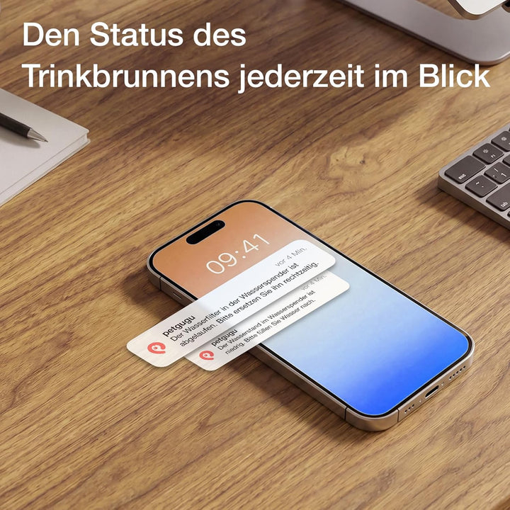 PETGUGU Katzenbrunnen mit App-Steuerung & KI-gestützter Haustierpflege, 8-Schicht-Filtration Trinkbr