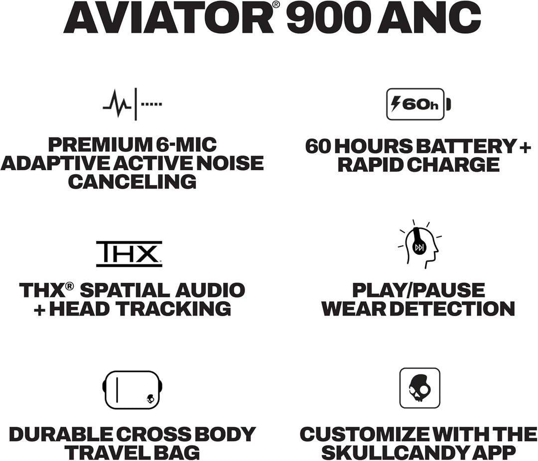 Skullcandy Aviator 900 ANC kabelloser Over-Ear-Bluetooth-Kopfhörer, THX Spatial Audio mit Head Track