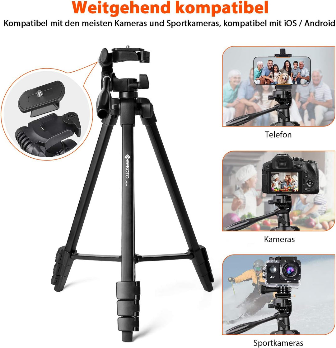 GEEKOTO Handy Stativ Ausziehbar, 54" Stativ für Smartphone mit 360-Grad-Panorama-Drehplattform und 1